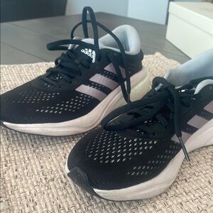 Adidas Black and White Sneakers with Breathable Mesh Upper